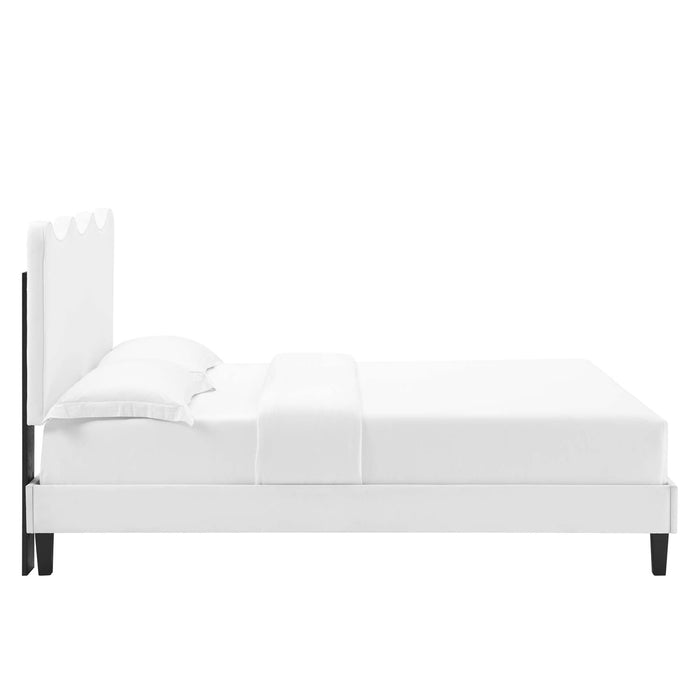 Current Performance Velvet Platform Bed With Black Wood Legs