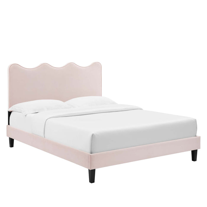 Current Performance Velvet Platform Bed With Black Wood Legs