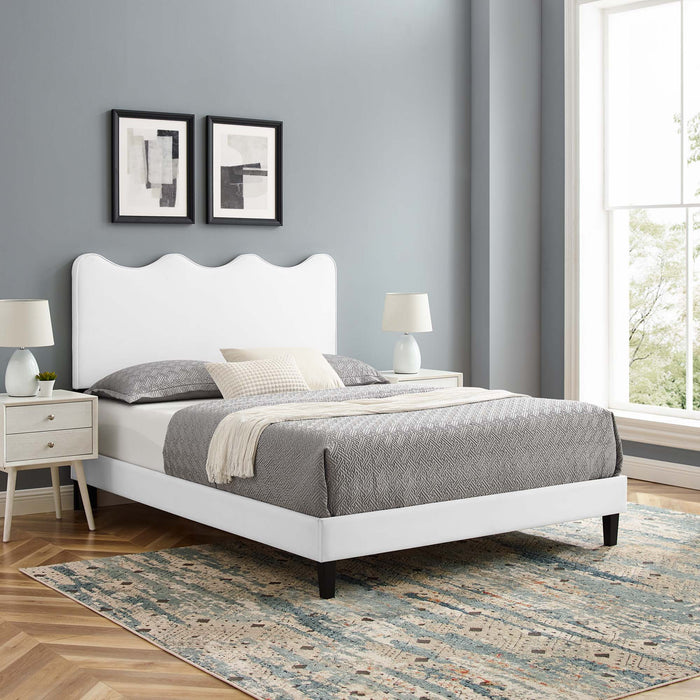 Current Performance Velvet Platform Bed With Black Wood Legs
