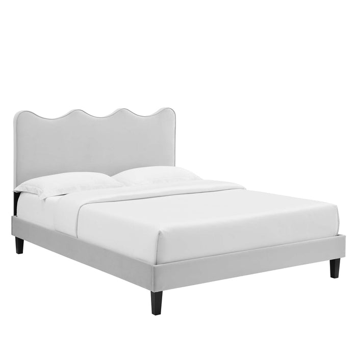 Current Performance Velvet Platform Bed With Black Wood Legs