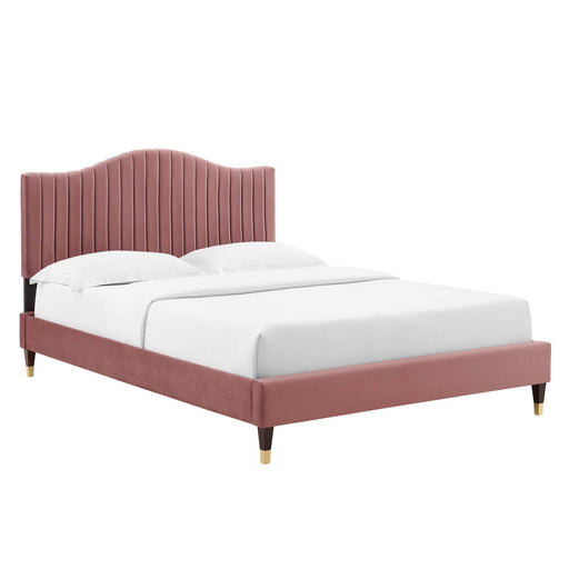 Modway Juniper Channel Tufted Performance Velvet Platform Bed With Wood and Gold Legs Bedroom Furniture - View 23