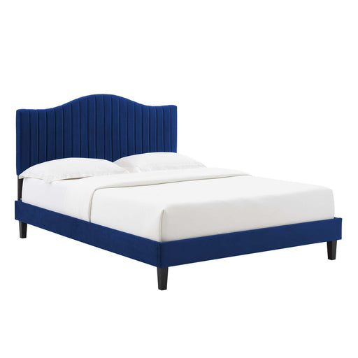 Modway Juniper Channel Tufted Performance Velvet Platform Bed With Black Wood Legs Bedroom Furniture - View 68