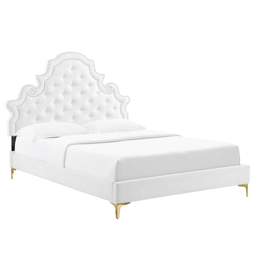Modway Gwyneth Tufted Performance Velvet Platform Bed With Gold Metal Legs Bedroom Furniture - View 46