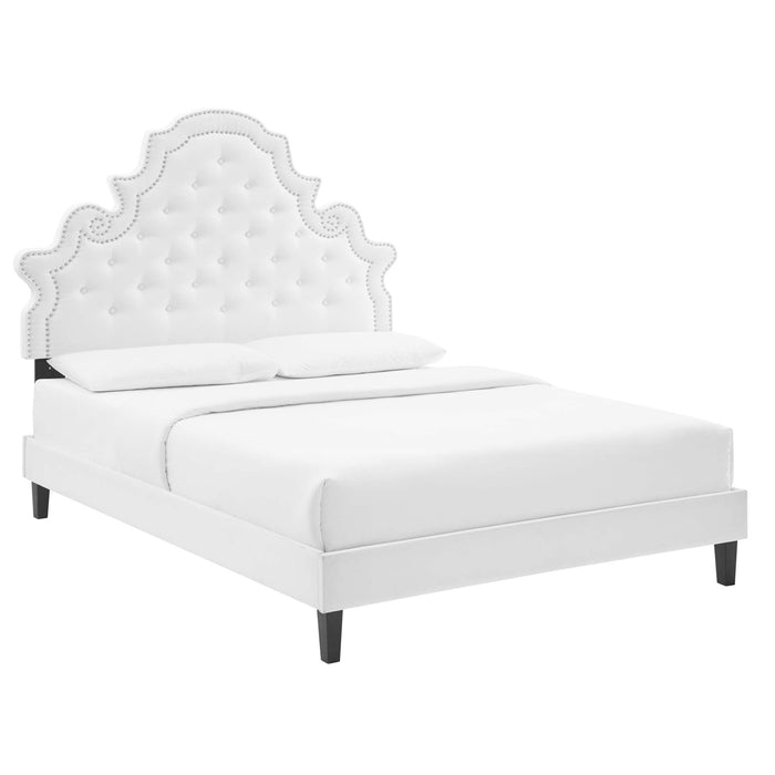 Gwyneth Tufted Performance Velvet Platform Bed With Black Wood Legs