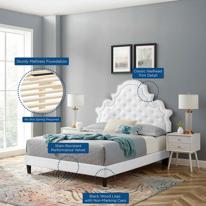 Gwyneth Tufted Performance Velvet Platform Bed With Black Wood Legs