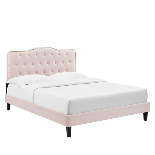 Modway Amber Performance Velvet Platform Bed With Black Wood Legs - Product Image 34