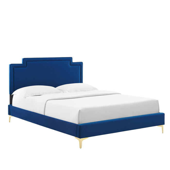 Liva Performance Velvet Bed With Gold Metal Legs
