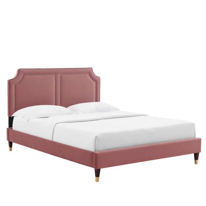 Novi Performance Velvet Bed With Wood and Gold Legs