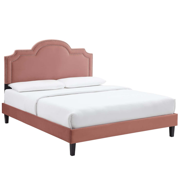 Aviana Performance Velvet Bed With Black Wood Legs
