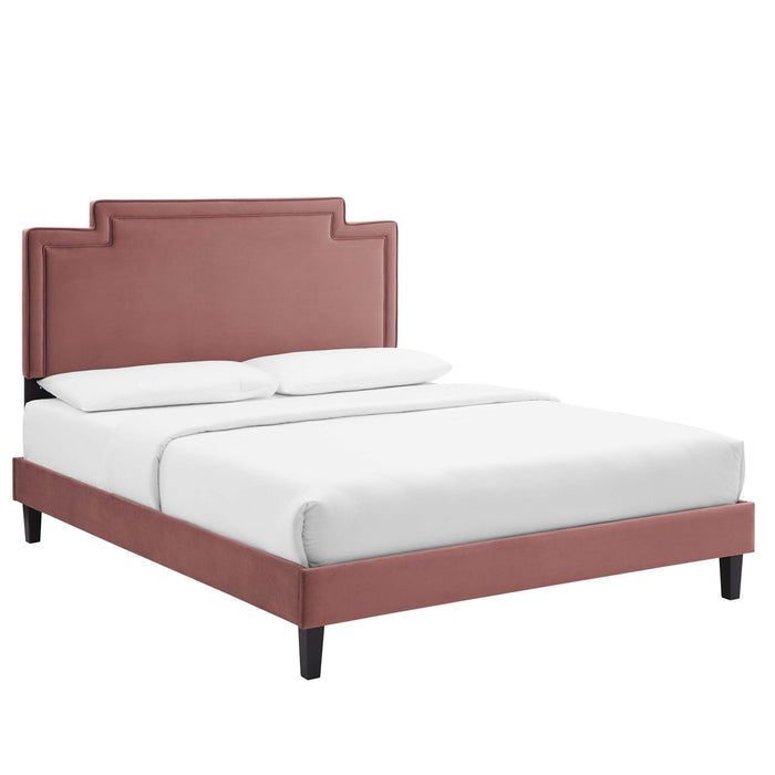 Liva Performance Velvet Bed With Black Wood Legs