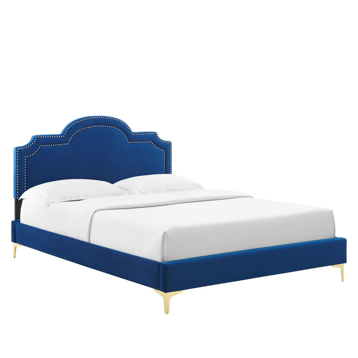Aviana Performance Velvet Bed With Gold Legs