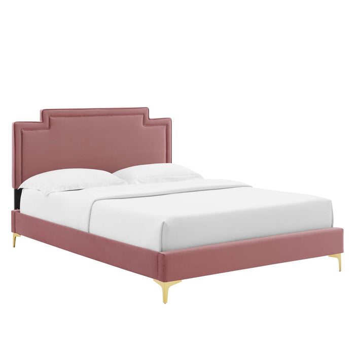 Liva Performance Velvet Bed With Gold Metal Legs