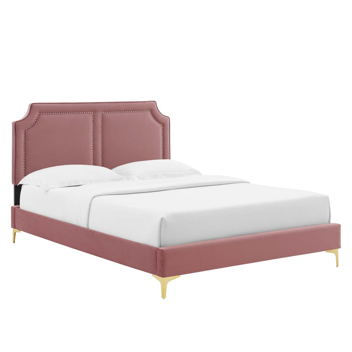 Novi Performance Velvet Bed With Gold Metal Legs