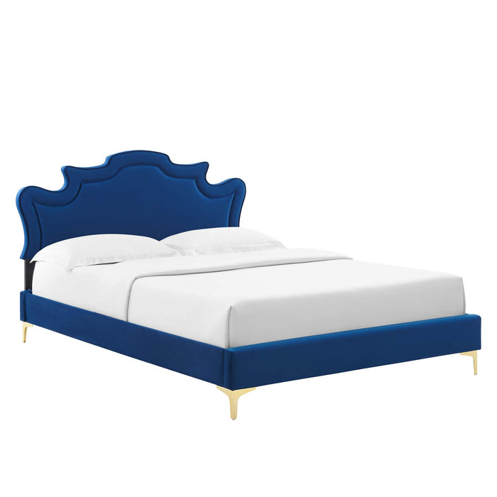Neena Performance Velvet Bed With Gold Metal Legs