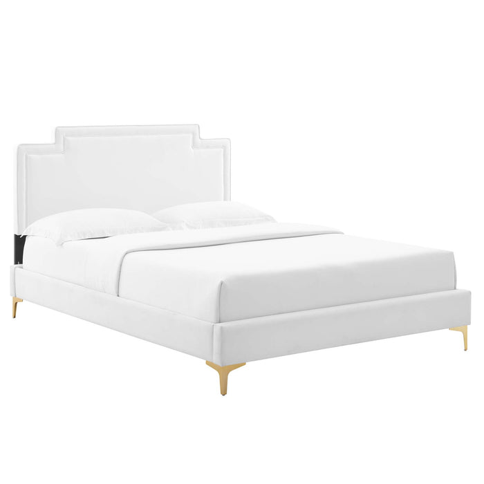 Liva Performance Velvet Bed With Gold Metal Legs