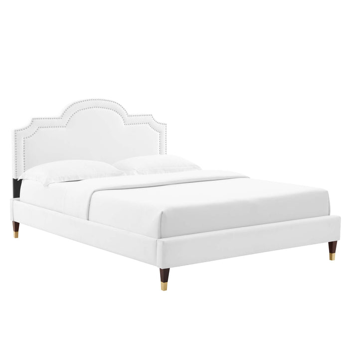 Aviana Performance Velvet Bed With Wood and Gold Legs