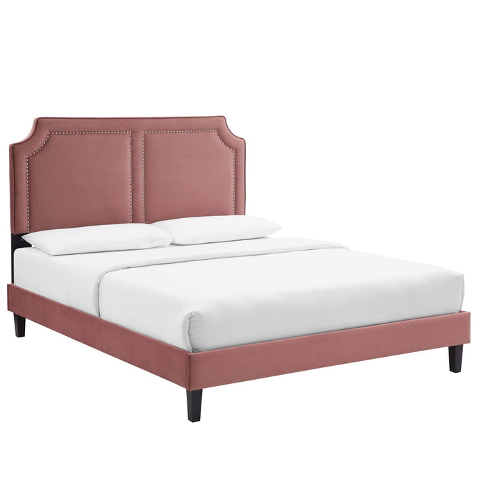 Novi Performance Velvet Bed With Black Wood Legs