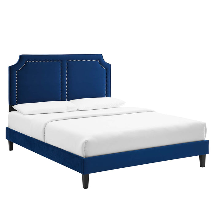 Novi Performance Velvet Bed With Black Wood Legs