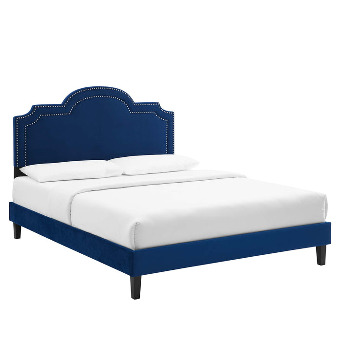 Aviana Performance Velvet Bed With Black Wood Legs