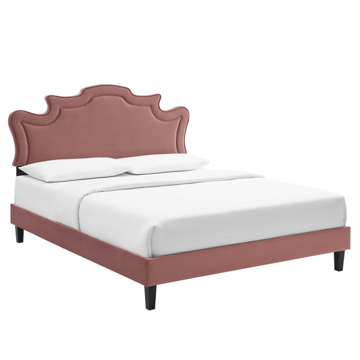 Neena Performance Velvet Bed With Black Wood Legs