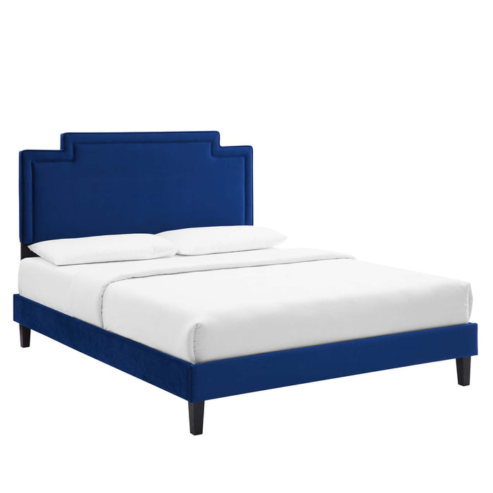 Liva Performance Velvet Bed With Black Wood Legs