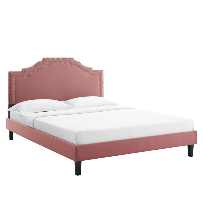 Adelaide Performance Velvet Platform Bed With Black Wood Legs