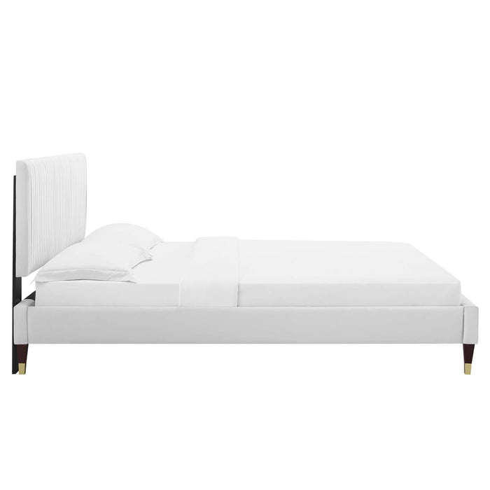 Peyton Performance Velvet Platform Bed With Wood and Gold Legs