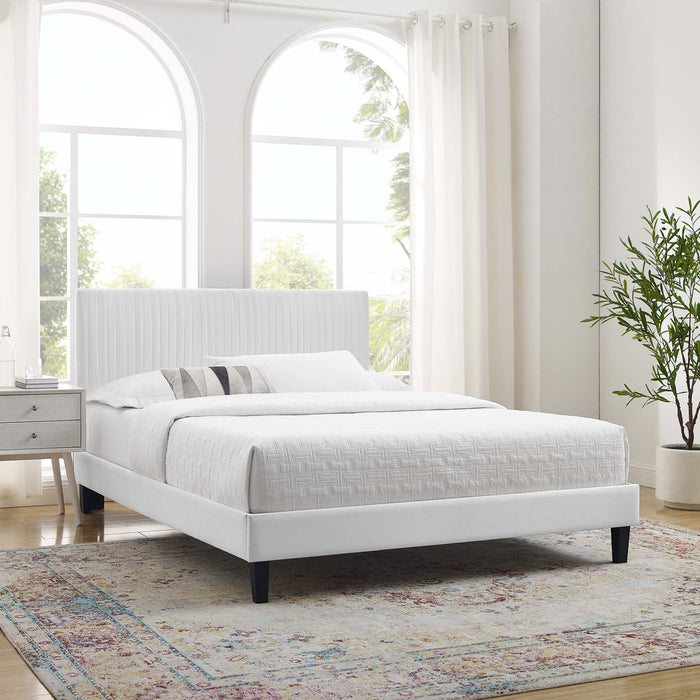 Peyton Performance Velvet Platform Bed With Black Wood Legs