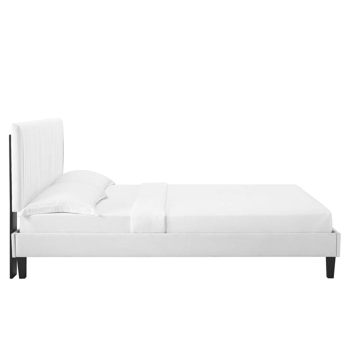 Peyton Performance Velvet Platform Bed With Black Wood Legs