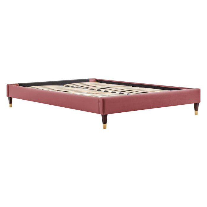 Elise Performance Velvet Platform Bed With Wood and Gold Legs