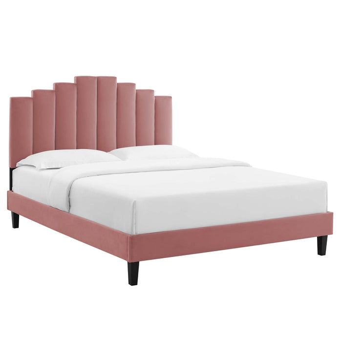 Elise Performance Velvet Platform Bed With Black Wood Legs