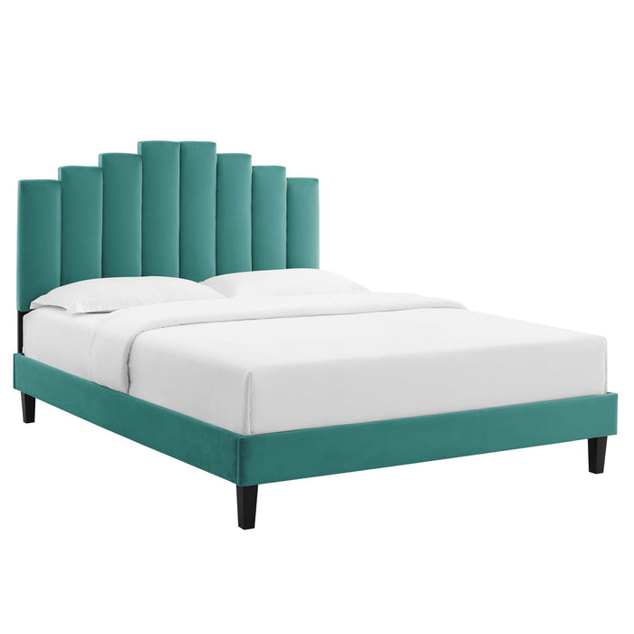 Elise Performance Velvet Platform Bed With Black Wood Legs
