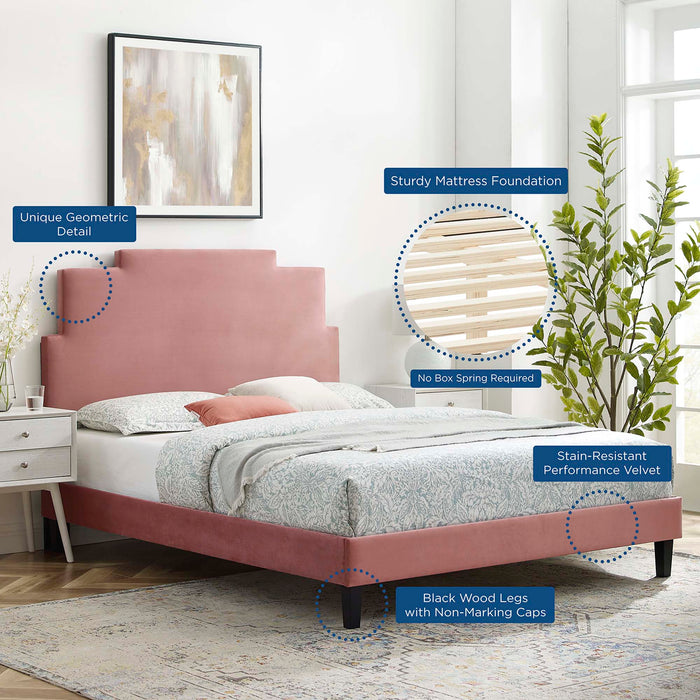 Lindsey Performance Velvet Platform Bed With Black Wood Legs