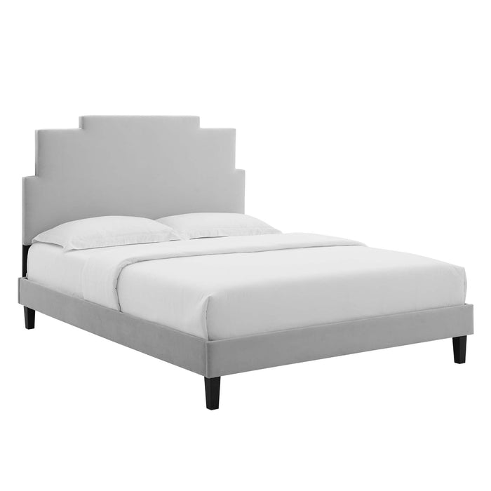 Lindsey Performance Velvet Platform Bed With Black Wood Legs