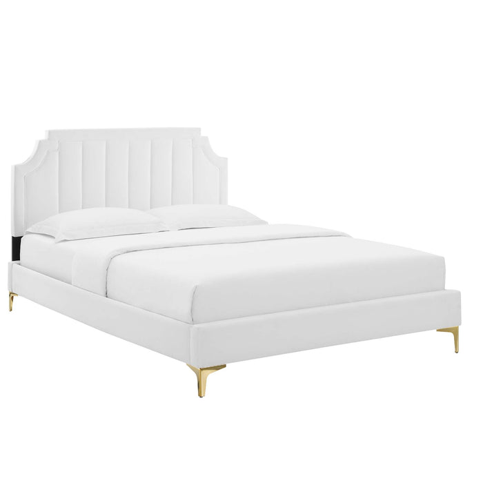 Sienna Performance Velvet Platform Bed With Gold Metal Legs