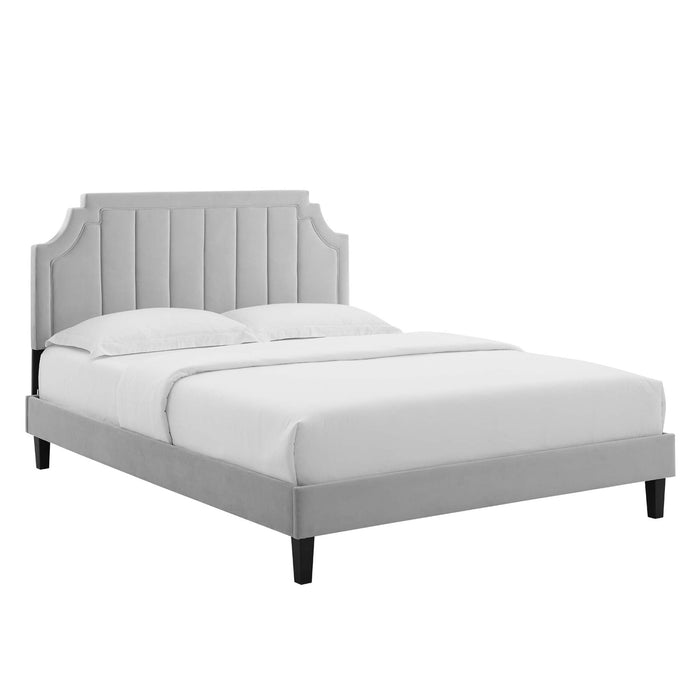 Sienna Performance Velvet Platform Bed With Black Wood Legs