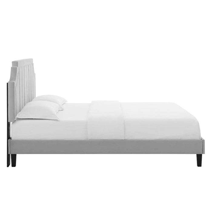 Sienna Performance Velvet Platform Bed With Black Wood Legs