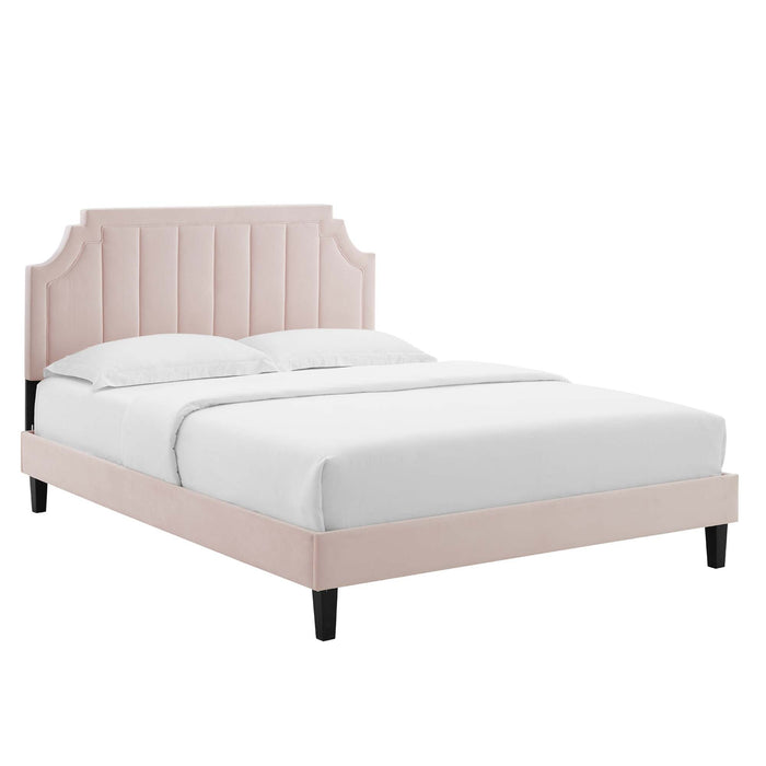Sienna Performance Velvet Platform Bed With Black Wood Legs
