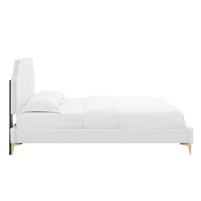 Sienna Performance Velvet Platform Bed With Gold Metal Legs