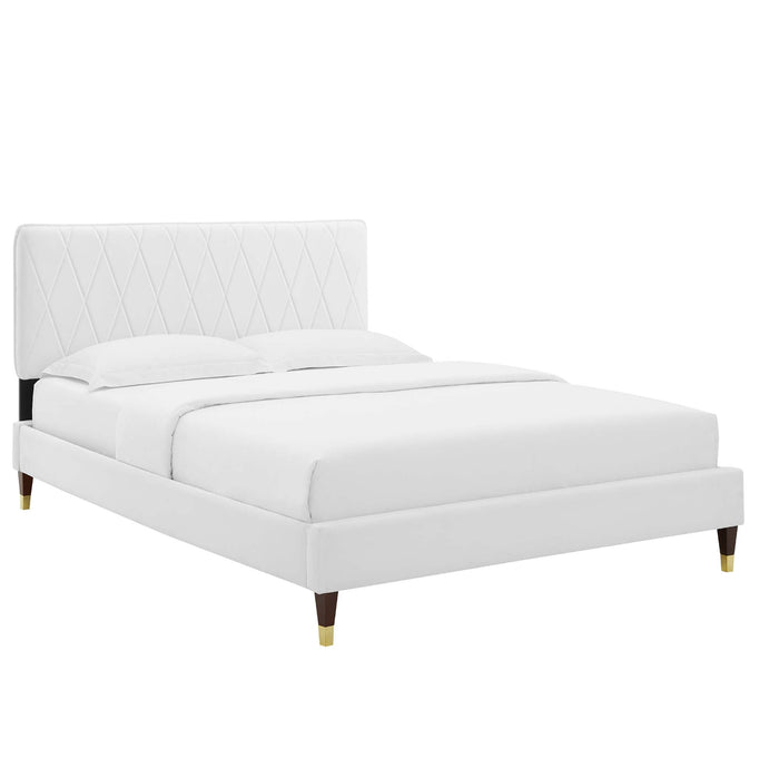 Phillipa Performance Velvet Platform Bed With Wood and Gold Legs