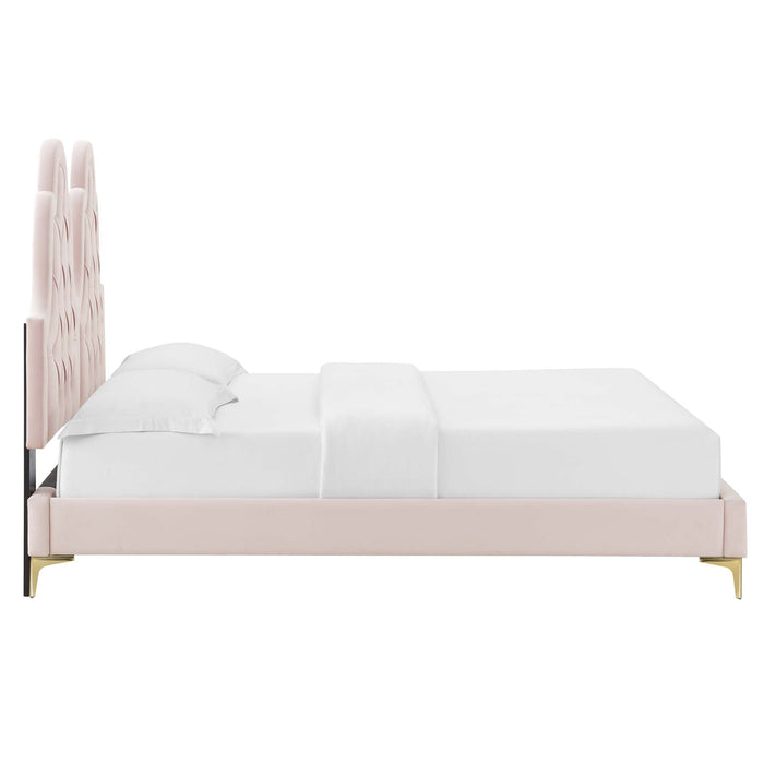 Alexandria Tufted Performance Velvet Platform Bed With Gold Legs