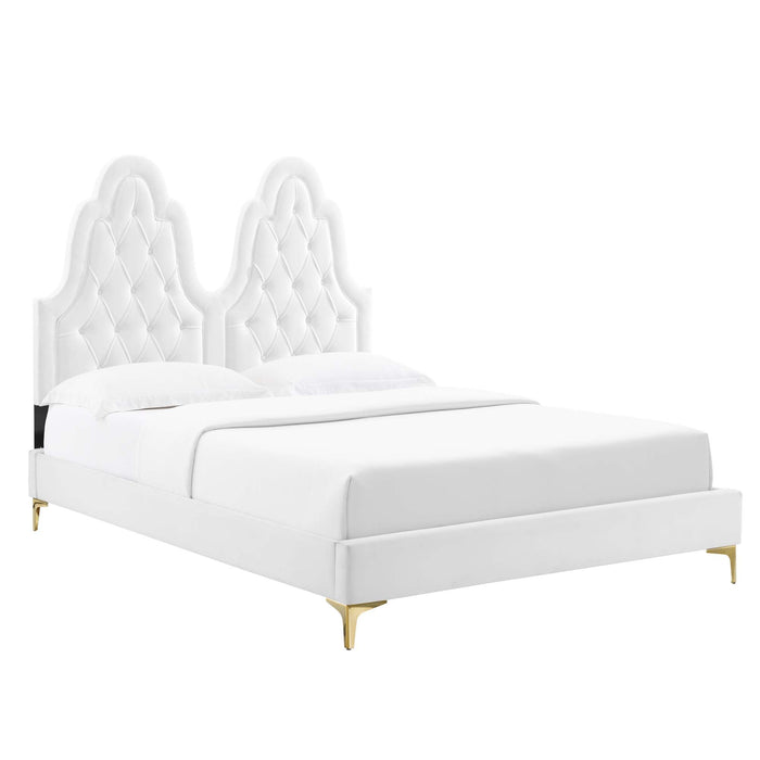 Alexandria Tufted Performance Velvet Platform Bed With Gold Legs