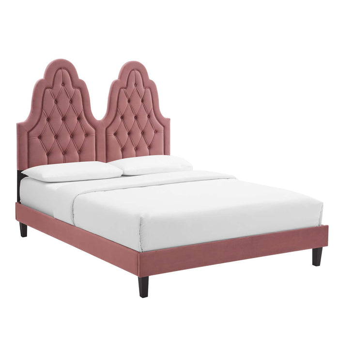 Alexandria Tufted Performance Velvet Platform Bed With Black Wood Legs