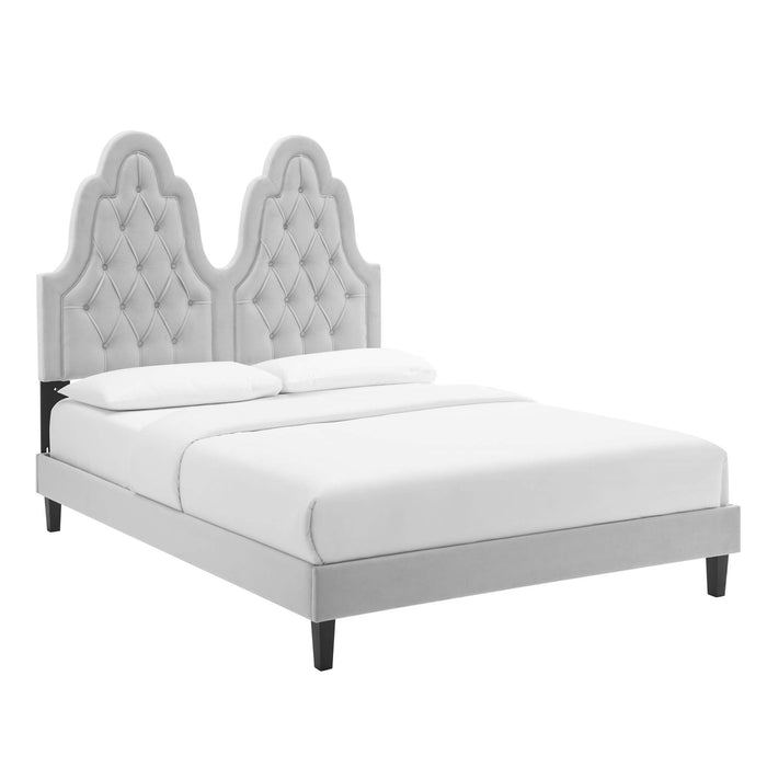 Alexandria Tufted Performance Velvet Platform Bed With Black Wood Legs