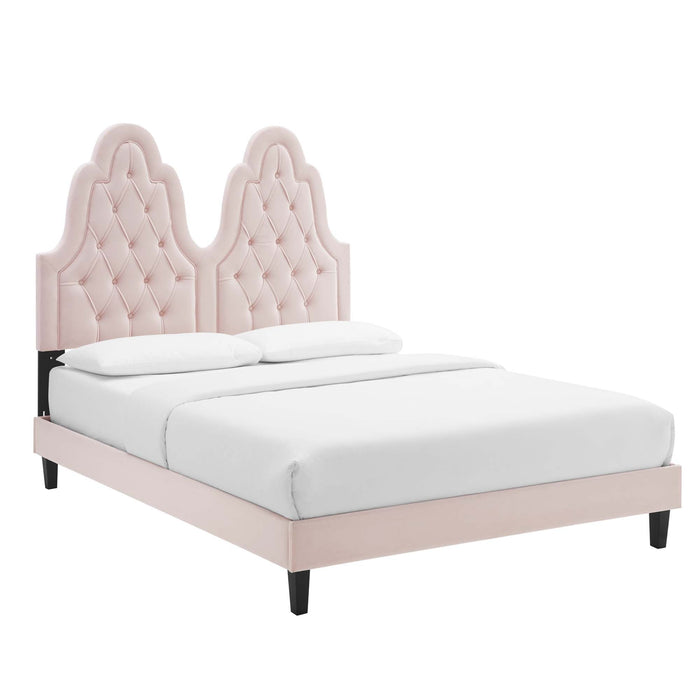 Alexandria Tufted Performance Velvet Platform Bed With Black Wood Legs