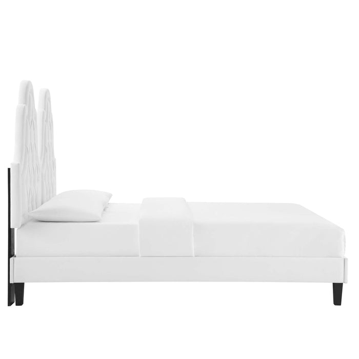 Alexandria Tufted Performance Velvet Platform Bed With Black Wood Legs