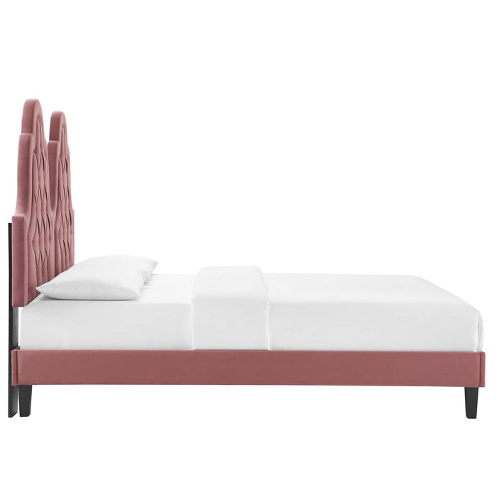 Alexandria Tufted Performance Velvet Platform Bed With Black Wood Legs