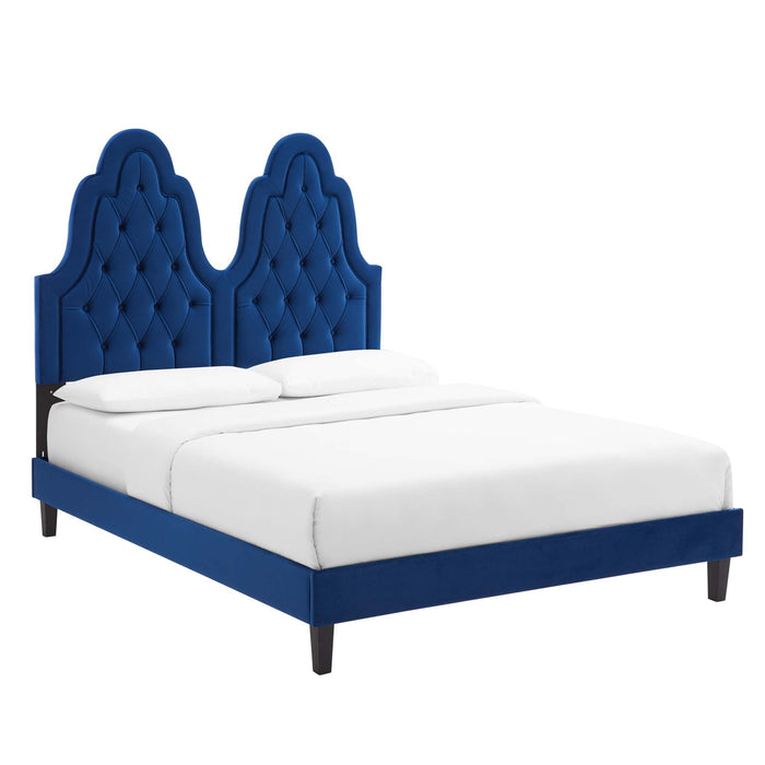 Alexandria Tufted Performance Velvet Platform Bed With Black Wood Legs