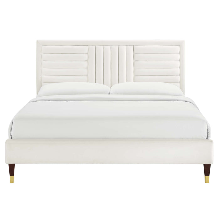 Modway Sofia Channel Tufted Performance Velvet Platform Bed With Wood and Gold Legs Bedroom Furniture - Dimensions