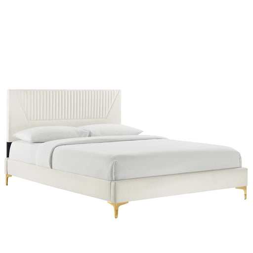 Modway Yasmine Channel Tufted Performance Velvet Platform Bed With Gold Metal Legs Bedroom Furniture - View 52